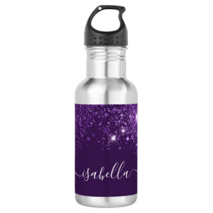 Purple glitter name script 532 ml water bottle
