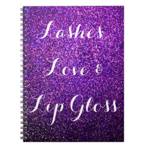 purple glitter notebook lashes love lipgloss