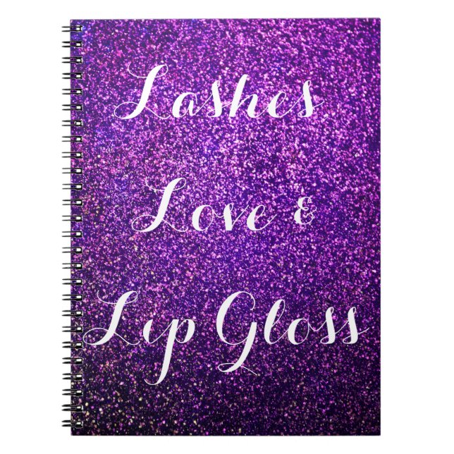 purple glitter notebook lashes love lipgloss (Front)