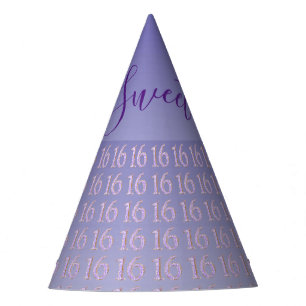 Purple Glitter Number 16, Sweet 16 Birthday Party Hat