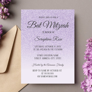Purple glitter ombre Bat Mitzvah Invitation