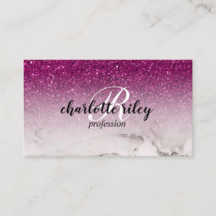 Purple Glitter Ombre Cursive Monogram Salon Makeup Business Card