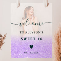 Purple glitter ombre photo Sweet 16 welcome