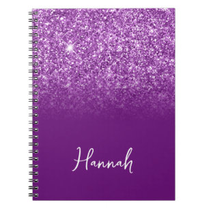 Purple Glitter Ombre Script Name Notebook