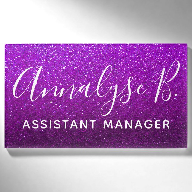 Purple Glitter Ombre Sparkly Name Professional Name Tag (Front)