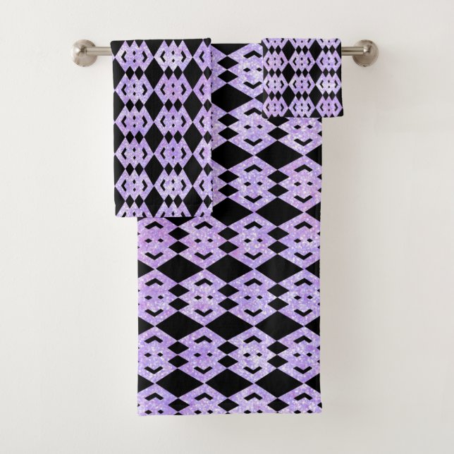 Purple Glitter Overlap Diamond Pattern Bath Towel (Insitu)