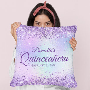 Purple Glitter Pale Iridescent Quinceanera Throw Pillow