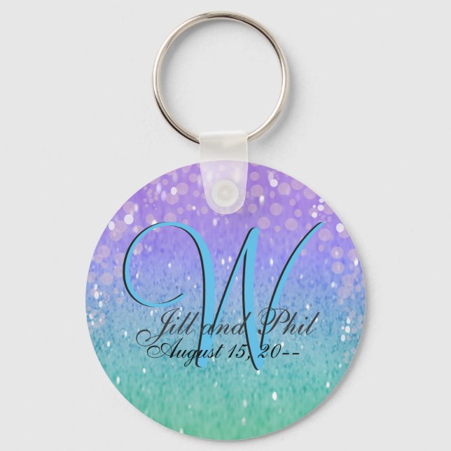 Purple Glitter Patio Lantern Confetti Glam Blue Keychain (Front)