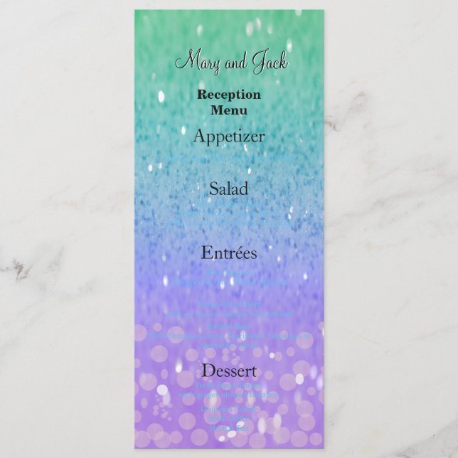 Purple Glitter Patio Lantern Confetti Glam Glow Menu (Front)