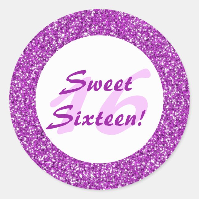 Purple Glitter Pattern Look-like Sweet Sixteen Classic Round Sticker (Front)