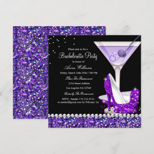 Purple Glitter Pearl Bachelorette Party Invite