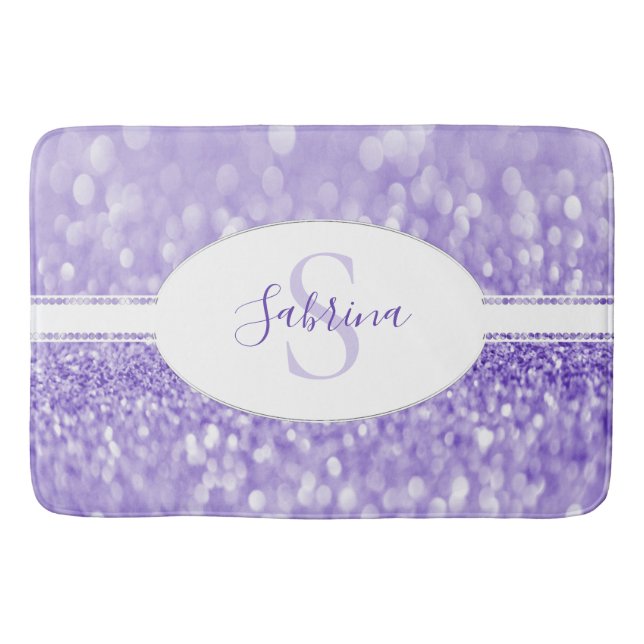 Purple Glitter Personalize Bath Mat (Front)