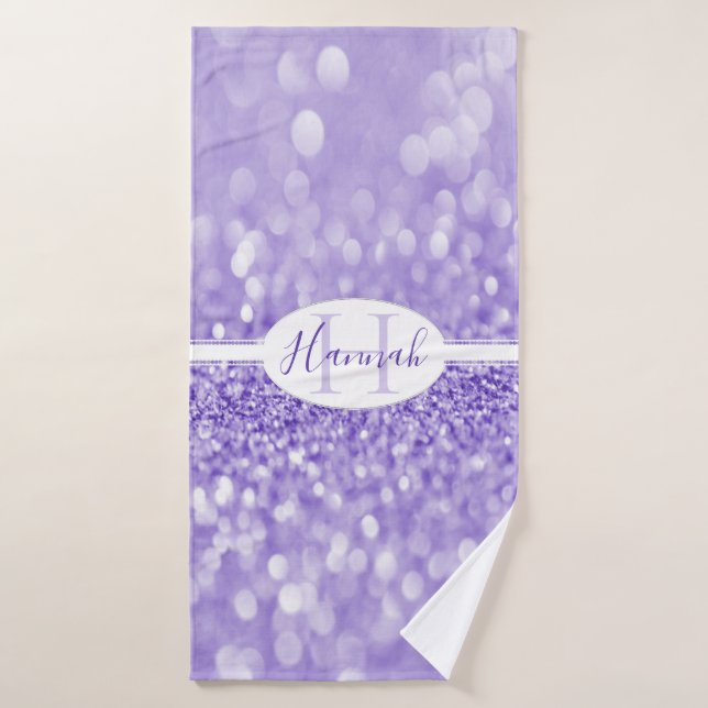 Purple Glitter Personalize Bath Towels (Bath Towel)