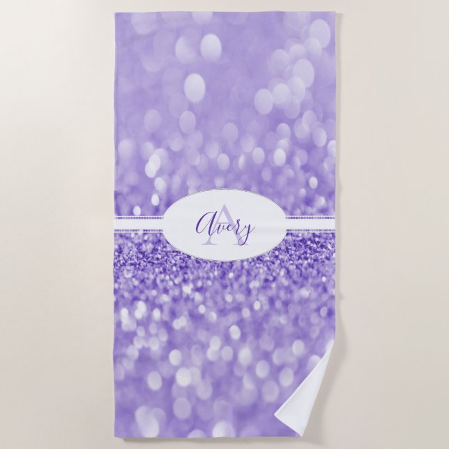 Purple Glitter Personalize Beach Towel (Front)