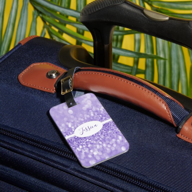 Purple Glitter Personalize Luggage Tag (Front Insitu 1)