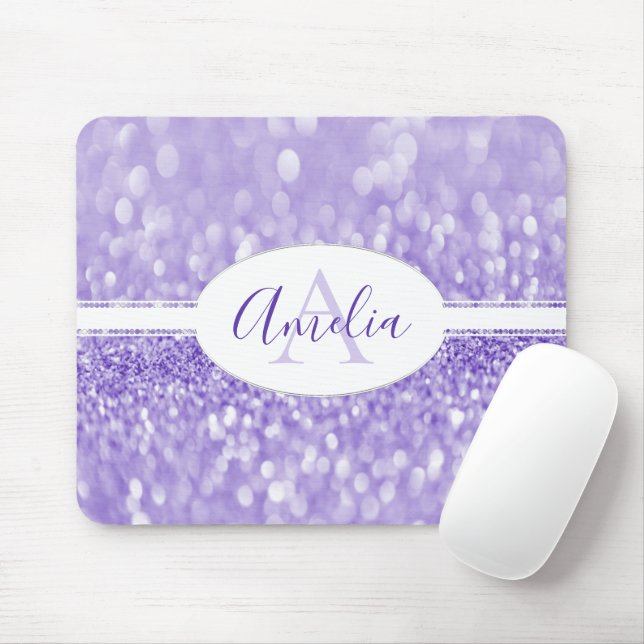 Purple Glitter Personalize Mouse Pad (With Mouse)