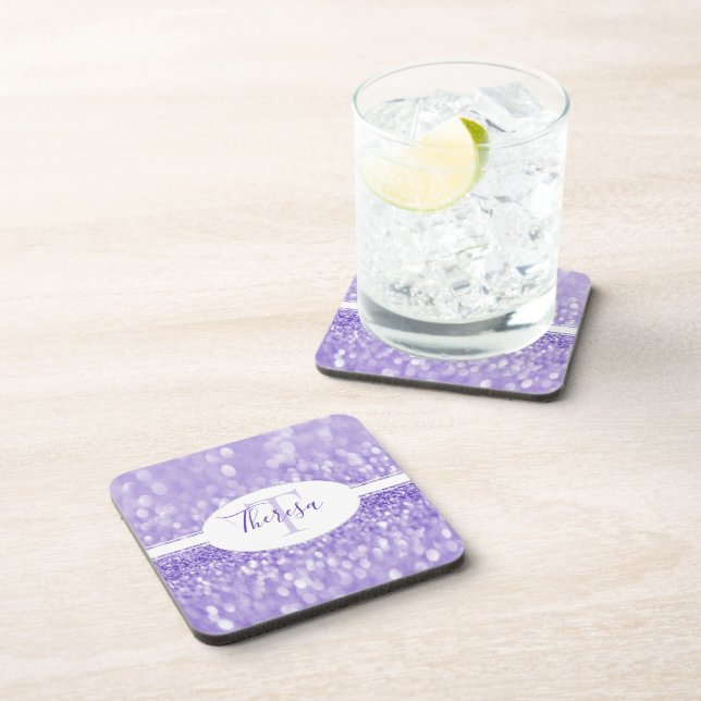 Purple Glitter Personalize Plastic Coaster (Right Side)