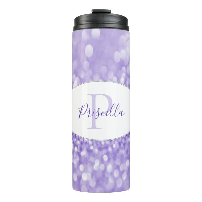 Purple Glitter Personalize Thermal Tumbler (Front)