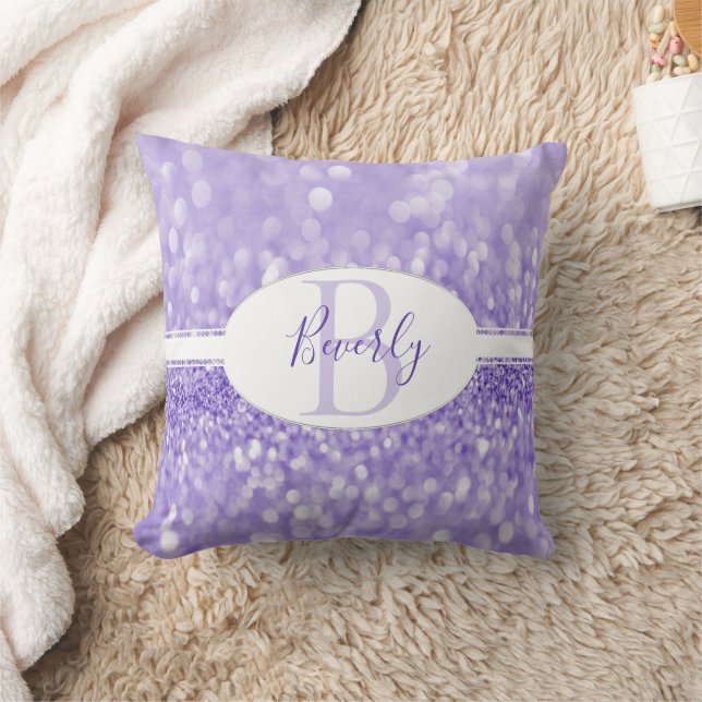 Purple Glitter Personalize Throw Pillow (Blanket)