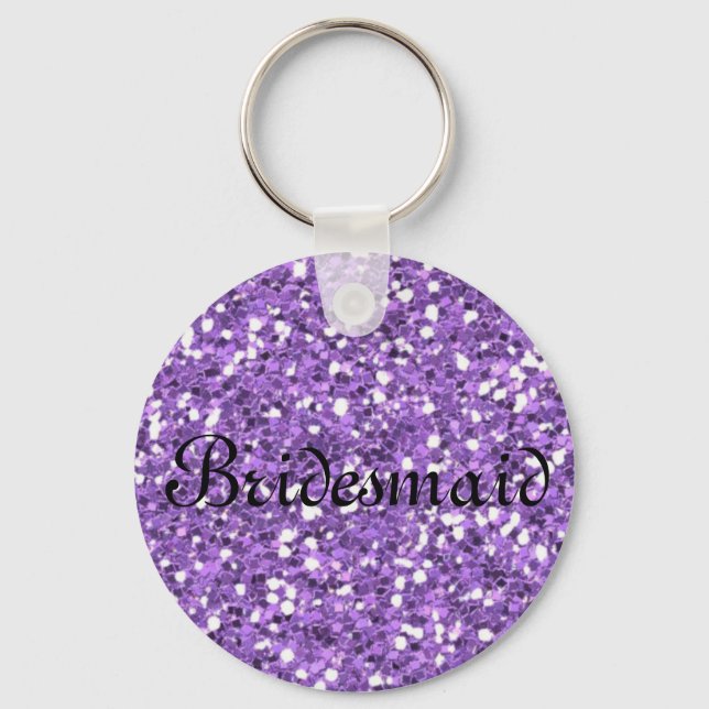 Purple Glitter Personalized Bridesmaid Keychain (Front)