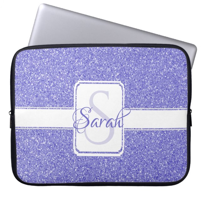 Purple Glitter Personalized Laptop Sleeve (Front)