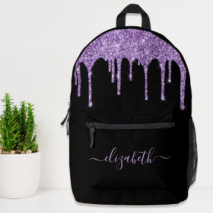 Purple Glitter Personalized Printed Backpack