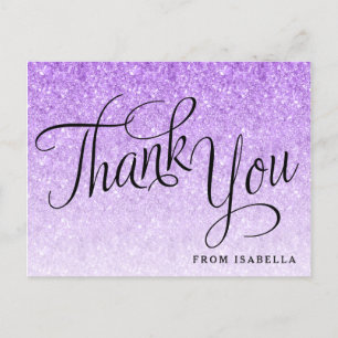 Purple Glitter Personalized Thank you Postcard