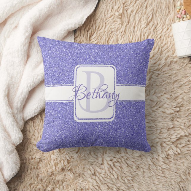 Purple Glitter Personalized Throw Pillow (Blanket)