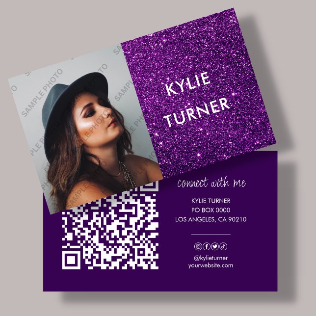 Purple Glitter | Photo | QR Code | Social Media  Business Card (Creator Uploaded)