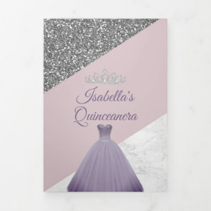 Purple Glitter Photo Quinceanera Trifold
