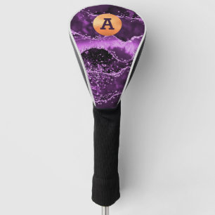 Purple glitter pink agate marble gold monogram golf head cover