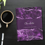 Purple glitter pink agate marble monogram 2025 planner<br><div class="desc">A deep purple and pink agate,  marble stone background with faux glitter.  Personalize and add your monogram initals,  name and a year.</div>