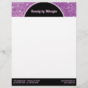 Purple Glitter Pink and Black Beauty Style Salon Letterhead