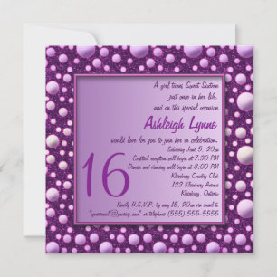Purple Glitter Polka Dot Sweet Sixteen Invitation