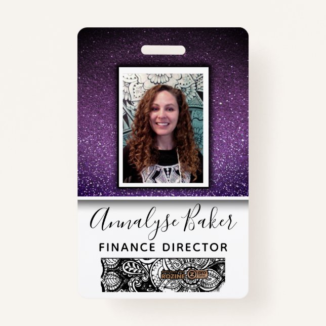 Purple Glitter Professional CNA Nurse Photo Name Badge (Front)