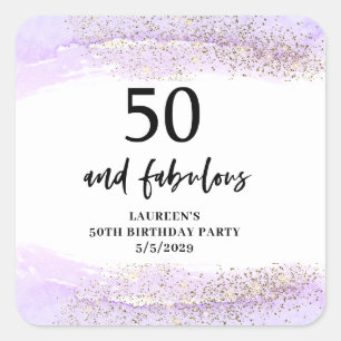 Purple Glitter Purple 50th Birthday Party  Square Sticker