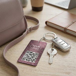 Purple Glitter QR Code Business Card Your Logo Keychain