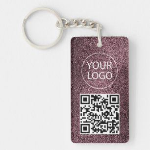 Purple Glitter QR Code Business Card Your Logo Keychain