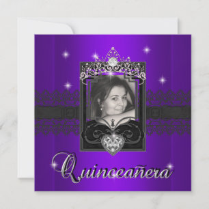 Purple Glitter Quinceanera 15th Birthday Party Invitation