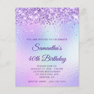 Purple Glitter Rainbow Iridescent 40th Birthday Flyer