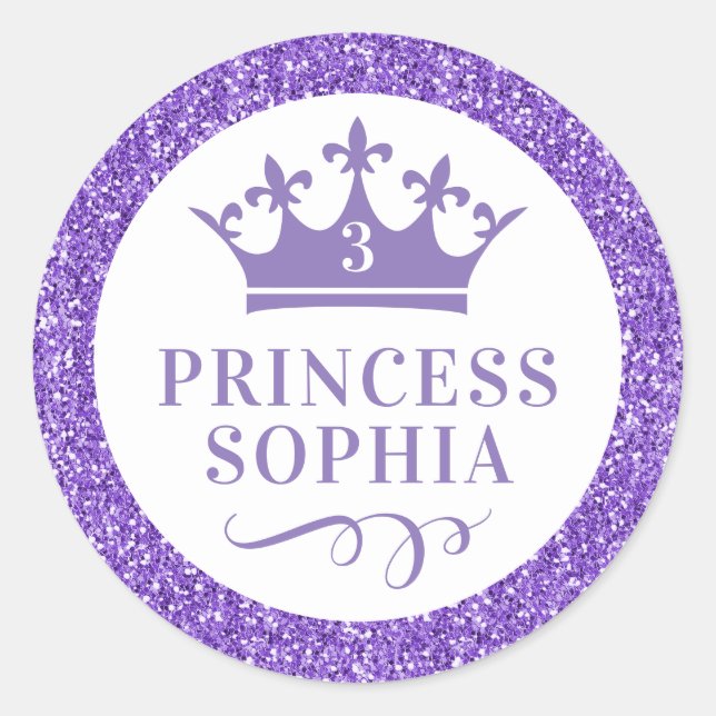 Purple Glitter Royal Princess Favour Sticker Label (Front)