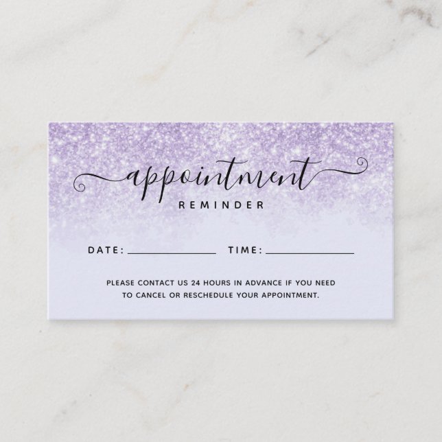 Purple Glitter Salon Spa Appointment Reminder Card (Front)