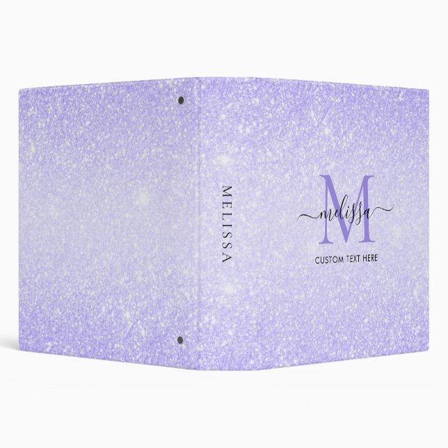 Purple Glitter Script Name Monogram Binder (Background)