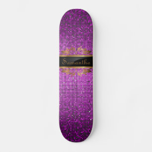 Purple Glitter Sequin Disco Glitz Comp Skateboard