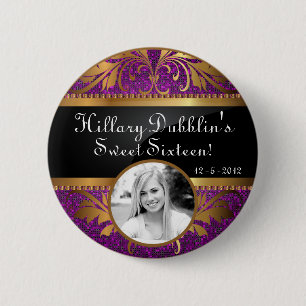Purple Glitter Sequin Disco Glitz Photo Button