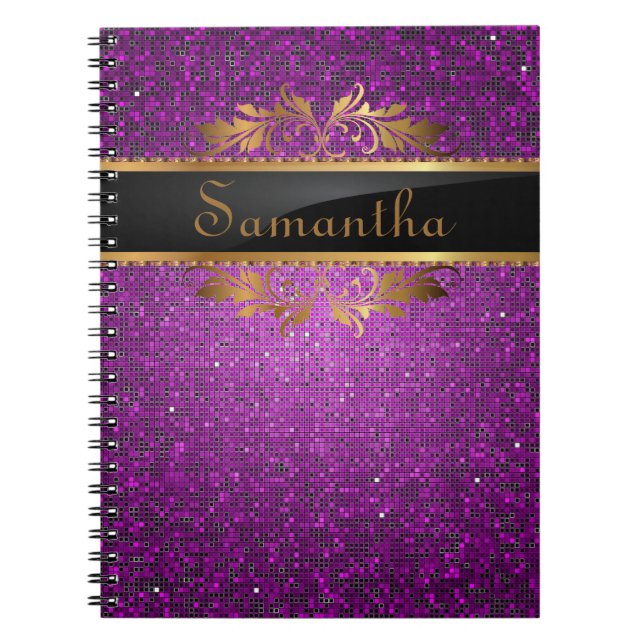 Purple Glitter Sequin Disco Glitz Spiral Notebook (Front)