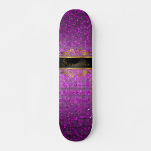 Purple Glitter Sequin Disco Old School Skateboard
