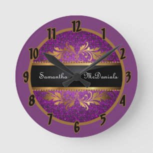 Purple Glitter Sequin Disco Personalized Clock