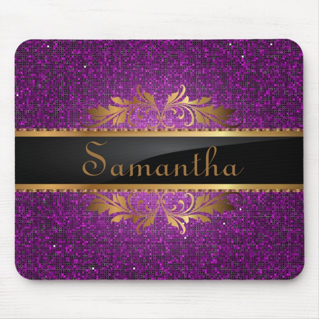 Purple Glitter Sequin Disco Personalized Mousepad (Front)