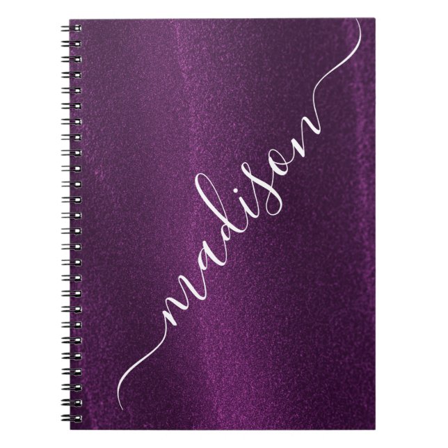 Purple Glitter Shimmer Custom Personalized Name Notebook (Front)